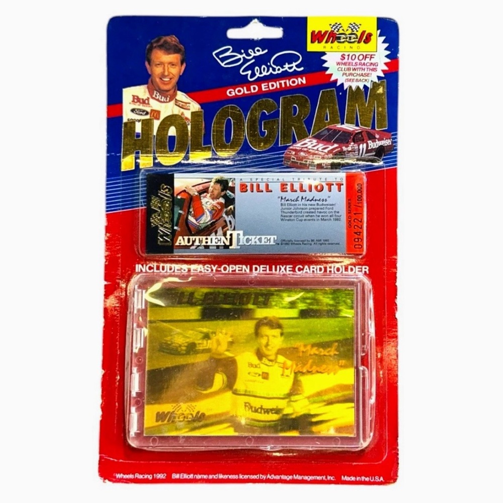 Vintage 1992 Bill Elliott Wheels Racing Gold Edition Hologram Card - Collectible